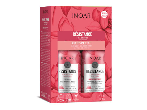 Inoar Resistance Flor de Lotus Duo Kit - plaukus drėkinantis priemonių rinkinys 2x250ml